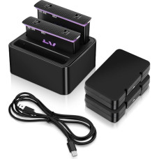 360 X4 akumuliatorius, 360 X4 fotoaparato 3 lizdų įkroviklio priedai, 2 pakuotės 2500 mAh atsarginis akumuliatorius, C tipo įkrovimo prievadas, skirtas 360 X4 fotoaparatui