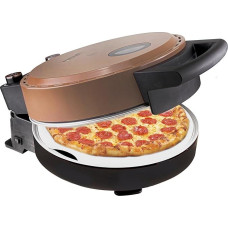 Bestron Pizza oven for crispy pizzas in 5-10 minutes, electric pizza oven with up to real 320°C maximum temperature, including fireclay stone and 2 large wooden spatulas, copper collection