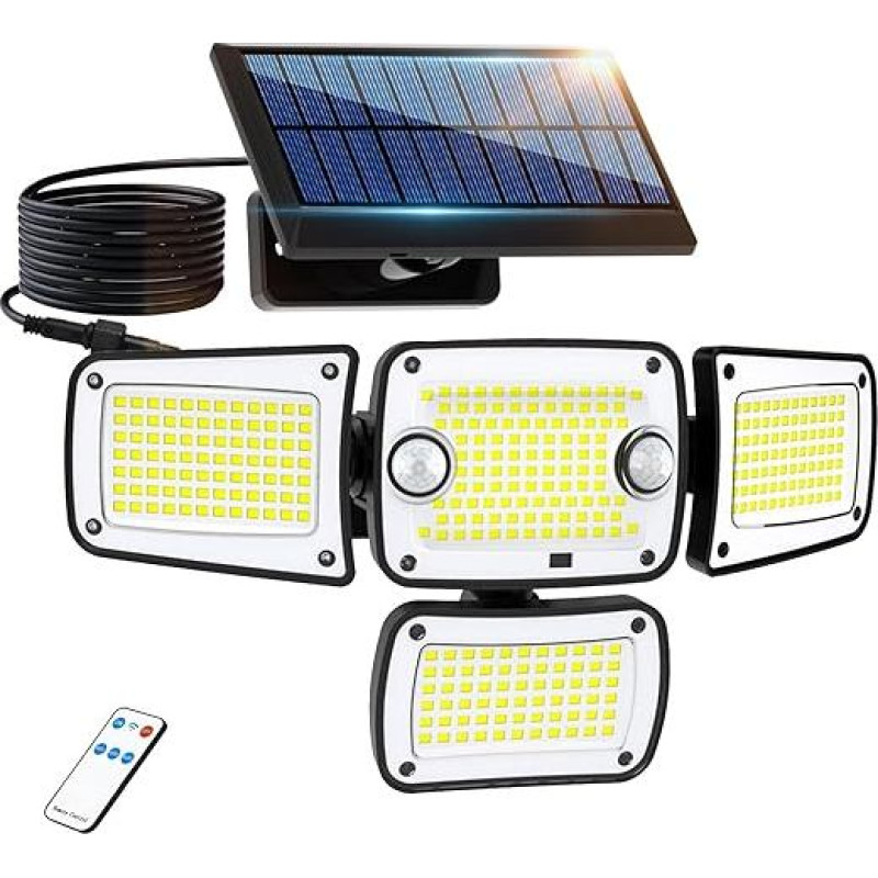 Outdoor Solar Security Light with Motion Sensor, 4 Heads Solar Powered Floodlights, IP65 Waterproof with Remote Control, Walkways for Outdoor, Garage, Garden, Backyard