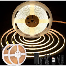 COB LED juosta 20 m, LED juosta be taškų su nuotolinio valdymo pulteliu ir maitinimo šaltiniu, 348 LED/m, CRI 90+, 8 mm pločio, DC24V LED juosta miegamajam, 2 x 10 m, neutralios baltos spalvos, 4000 K