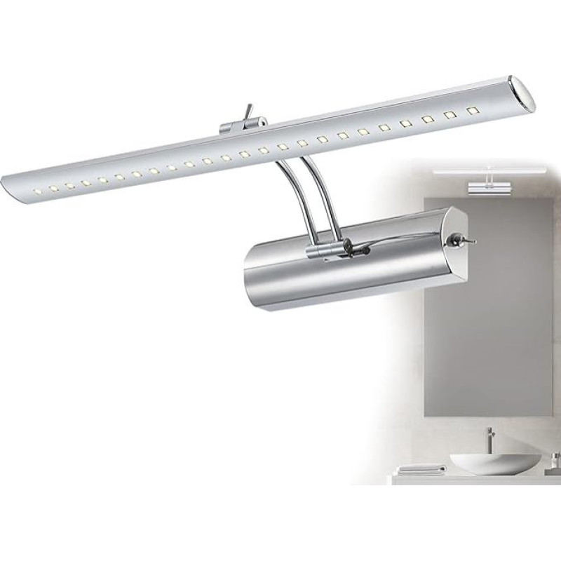 GLOBO LED Picture Light with Switch Polished Chrome Swivel Wall Light Movable (Mirror Light, Mirror Lamp, Picture Lighting, Wall Lamp, Wall Spotlight, Includes Bulb, 43 cm, Warm White)