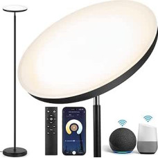 OUTON Smart LED Floor Lamp 30 W 3000 LM, WiFi Dimmable Floor Lamp Compatible with Alexa & Google Assistant, App Control, Remote Control, Uplighter for Living Room, Bedroom, Office, Black
