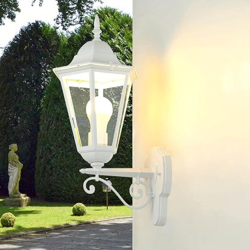 Licht-Erlebnisse BRISTOL Outdoor Wall Light Aluminium Glass in White IP44 Garden Patio Height: 50.5 cm E27 Nostalgic Lantern Rustic Wall Lamp Outdoor