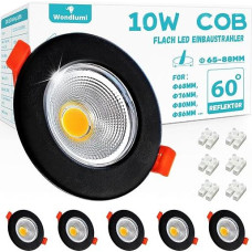 6 LED įleidžiami prožektoriai, 10 W LED prožektoriai, 230 V, 4000 K, neutrali balta spalva, apvalūs įleidžiami šviestuvai, matinės juodos spalvos, 65-88 mm, skylės dydis, lubų prožektoriai, 850 LM, skirti svetainei