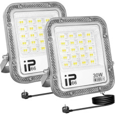 AUXTINGS Pack of 2 LED Spotlight with Plug Outdoor 30 W, 3000 lm 6000 K White Outdoor Spotlight IP66 Waterproof Outdoor Lighting Floodlight for Garden, Garage, Home, Yard, Sports Field