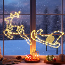 1 m Christmas Lighting Window with Reindeer, 95 LED Reindeer Illuminated Christmas Decoration, IP44 Christmas Lights, Window Decoration, Battery Fairy Lights for Windows, Indoors, Christmas