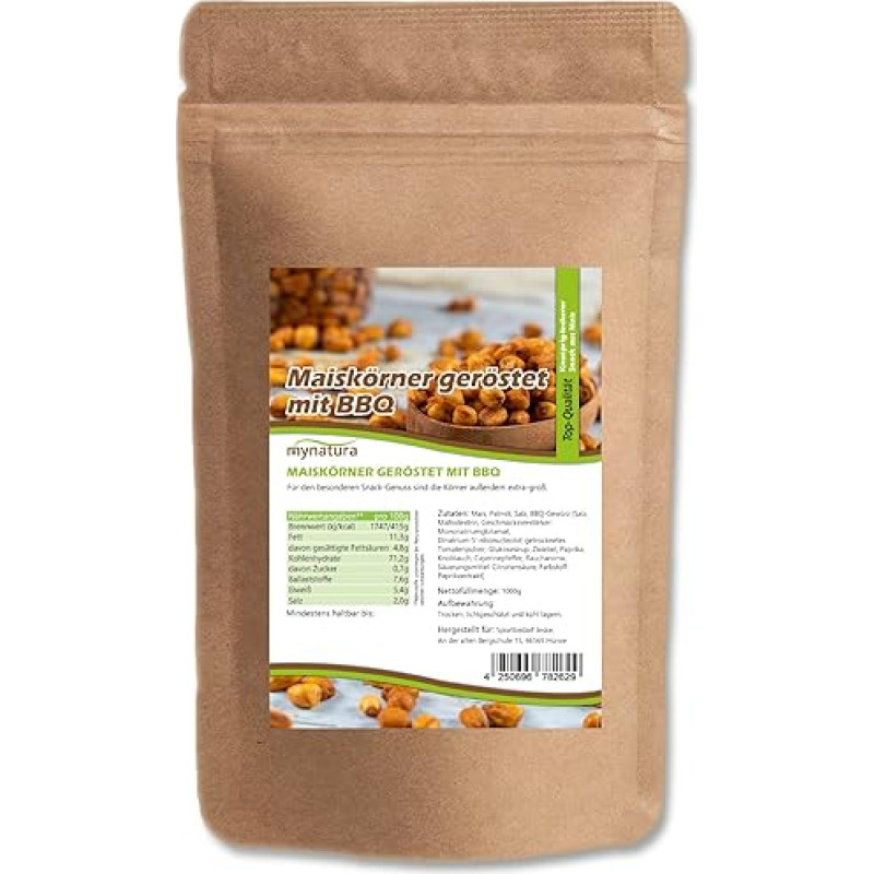 Mynatura Giant Corn Kernels Roasted with BBQ I Cereals I Corn I Salty I Snack I Vegan I Crispy I Nibbling I Bag (1 x 1000 g)