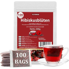 Ibisų žiedų arbata, 100 arbatos maišelių (po 2 g kiekviename), džiovinti ibišų žiedai, natūralūs, be priedų, be kofeino