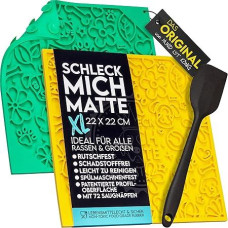 Dog Lick Mat with Patented Structure + Suction Cups, Dog Lick Mat, 22 x 22 cm [Pack of 2] incl. Spatula + Recipes Ebook (English language not guaranteed), Dog Lick Mat Food-Safe, Dishwasher Safe