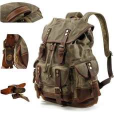 Vyriška vaškuotos drobės odinė kuprinė vyrams Vaškuotos odos kuprinės Kelionės derliaus knygų krepšys su nešiojamojo kompiuterio skyriumi Rustic Large Waterproof, Army Green