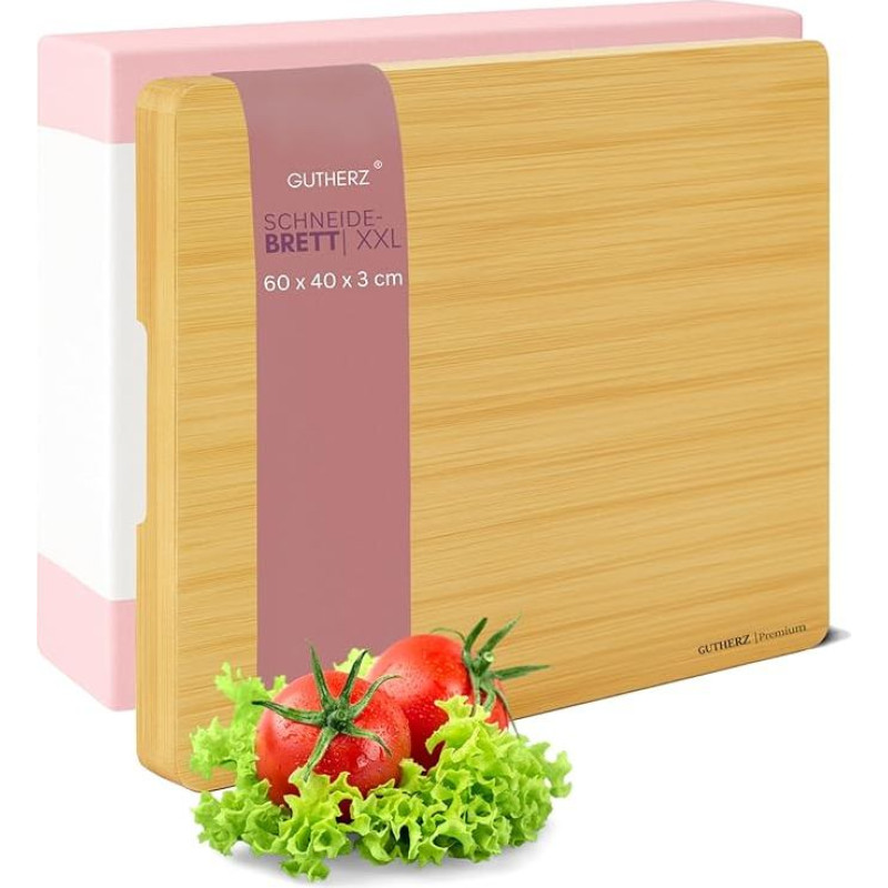 Natural Wooden Chopping Board without Paint or Varnish - Large XXL | Bamboo | 60 x 40 x 3 cm | Reversible | Robust Chopping Board | Extra Large, Durable & Knife Friendly - Antibacterial