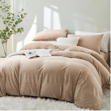 Sedefen Plush Bed Linen 200 x 200 cm Beige Fluffy Flannel Fleece Warm Winter Bed Linen Cashmere Touch Coral Cuddly Duvet Cover and 2 Pillowcases 80 x 80 cm with Zip