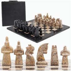 Radicaln Schachspiel aus Marmor mit Aufbewahrungsbox Antik 15 Zoll Schwarz und Koralle handgefertigt Schachspiel - Schachspiele für Erwachsene - 1 Schachbrett und 32 Schachfiguren - Schachspiel