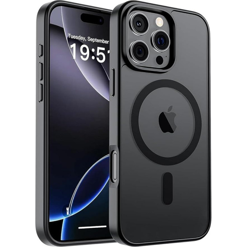 GeeKe For iPhone 16 Pro Case for Magsafe, Full Camera Protection, Shockproof, Scratch-Resistant, Translucent Back, Magnetic Mobile Phone Case for iPhone 16 Pro, Black2