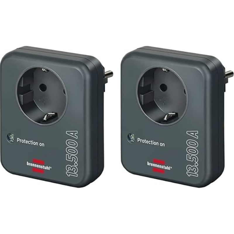 Brennenstuhl Socket Adapter with Surge Protection 13,500 A (Adapter as Lightning Protection for Electrical Devices) Anthracite (Pack of 2)