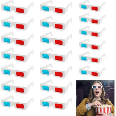 20 pakuočių 3D kartoninių akinių televizoriui, raudoni/mėlyni anaglifiniai lęšiai, lengvas ir nešiojamas dizainas, idealiai tinka filmams, televizoriui, žurnalams, komiksams, vaizdo įrašams ir kt.