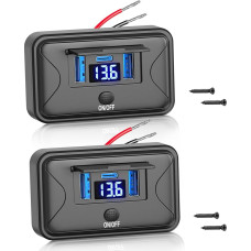 Pack of 2 72 W 12 V USB Socket Panel Wall Mounting Dual Quick Charger 36 W PD Surface Mount Car USB Connection with Voltmeter Switch for Car Bus Caravan Truck