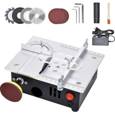 Mini Table Saw with Polishing Disc and 4 Blades, 7-Speed Power Supply, Adjustable Precision Table Saw, Portable 0.1-15 mm Saw Blade, Height Adjustable and Safety Flap for Woodworking