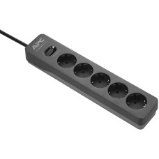 APC Surge Protector PME5B-GR Power Strip with Surge Protection 5-Way Schuko Plug Switchable for PC, TV etc. Colour: Black