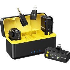 FULAIM X5M belaidžio Lavalier mikrofono rinkinys su įkrovimo dėklu, Plug & Play Lapel mikrofonas, DSP triukšmo mažinimas, stebėjimas realiuoju laiku, 18 val. įrašymas, suderinamas su mobiliuoju telefonu, 