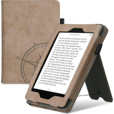kwmobile Flip Case Compatible with Amazon Kindle Paperwhite - Cover Hand Strap - Compass Vintage Brown (for Models up to 2017)
