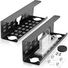 Cinati Kabelmanagement unter dem Schreibtisch, 40 cm, Kabelmanagement unter dem Schreibtisch, ohne Bohren, schwarzer Kabel-Organizer für Schreibtisch, Klebeband- und Schraubenmontage