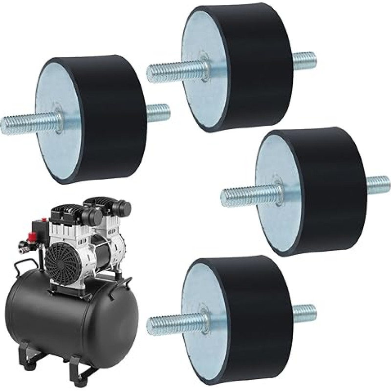 Rubber Studs Shock Isolator Mounts, 4-Piece Cylindrical Vibration Dampers, High-Strength Compressor Components for Generators, Pumps, Engines, Machinery, Equipment Stability