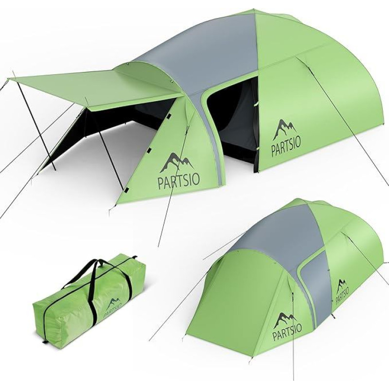 Camping Zelt mit Lobby Zelt 2-4 Personen Wasserdicht 4000mm Kuppelzelt Vorzelt Abnehmbarer für Trekking & Festival Familienzelt Camping Reise Trekking Garten Wohnraumvolumen: 7,2 m³