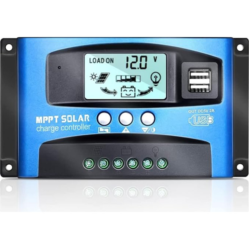 100A MPPT saulės įkrovimo valdiklis, saulės įkroviklio valdiklis su LCD ekranu, dviguba USB jungtimi, keliais apkrovos valdymo režimais, MPPT technine maksimalia įkrovimo srove