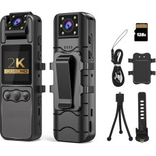2K 128GB 1,4 colio ekrano kūno kamera su garsu ir automatiniu naktinio matymo vaizdo įrašu 1440P UHD mini policijos kūno kamera Nešiojamas mažas asmeninis vaizdo registratorius Sporto veiksmų lauko vaizdo registratorius