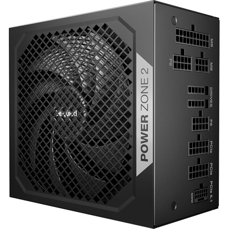 be quiet! Power Zone 2 1000 W Power Supply, 80 Plus Platinum and Cybenetics Platinum Certification, Semi-Passive Cooling, Pure Wings 3 140 mm Fan, 90° Angled 12 V-2x6 Connection, PCIe 5.1/ATX 3.1