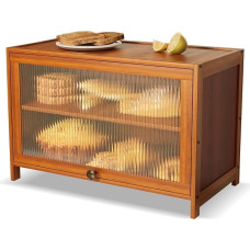 YCBTREE Bambuko duonos dėžė, 2 lygių duonos laikymo talpykla 60 x 32 x 40 cm duonos laikymo dėžė su akrilo durelėmis, duonos talpykla trupiniams, ritiniams, duonos laikymui