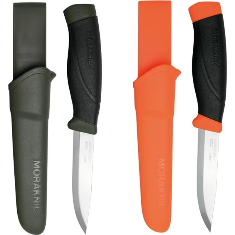 Morakniv lauko peilis su dėklu - 2 vnt., žalias/apelsininis - Mora Companion HeavyDuty C - 3,2 mm - medžioklinis peilis su fiksuota anglinio plieno geležte - pagamintas Švedijoje - išgyvenimo peilis