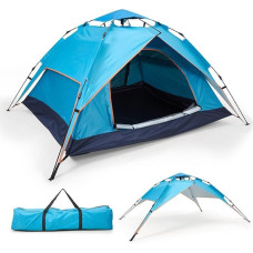 Warmiehomy Pop Up Zelt, 3-4 Personen Wasserdichtes Campingzelt, Doppelschichtiges automatisches Kuppelzelt mit abnehmbarer Außenplane, tragbare Outdoor-Rucksackzelte für Familien-Camping, Wandern