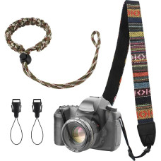 Iyowei 1 rinkinys derliaus bohemiškas pečių dirželis fotoaparato dirželis kaklo derliaus fotoaparato dirželis reguliuojamas su 2 greito atleidimo sagtimis ir 1 gabalas fotoaparato rankos dirželis fotoaparato pečių dirželis, įvairiaspalvis