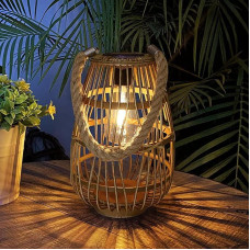 Pearlstar Rattan Solar Light, Hanging Solar Lantern for Outdoor Garden Decoration, Waterproof for Outdoor Porch, Lawn, Yard, Walkway, Wedding, Warm Table Solar Lamp, Car On/Off, 27 cm High (style1)