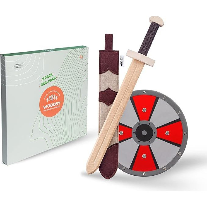 Medinis medinis kalavijas su makštimi ir skydu, 52 cm ilgio kalavijas, rankų darbo iš buko medienos, vikingų dizainas, riterio kostiumas, vaikiškas riterio kalavijas, puošni apranga