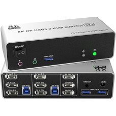 8K @ 60Hz Displayport USB 3.0 KVM Switch 3 Monitors 2 Computers DP 1.4 KVM Switch Triple Monitor with Audio Microphone Output and 3 USB 3.0 Ports Triple Monitor Switch
