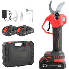 QIUMIN akumuliatorinės genėjimo žirklės, 32 mm sodo žirklės su 2 baterijomis, 2000 mAh, bešepetėlinio variklio genėjimo žirklės, sodo žirklės su LED pjovimo skaitikliu, 21 V genėjimo žirklės, vynmedžių žirklės, rožių žirklės