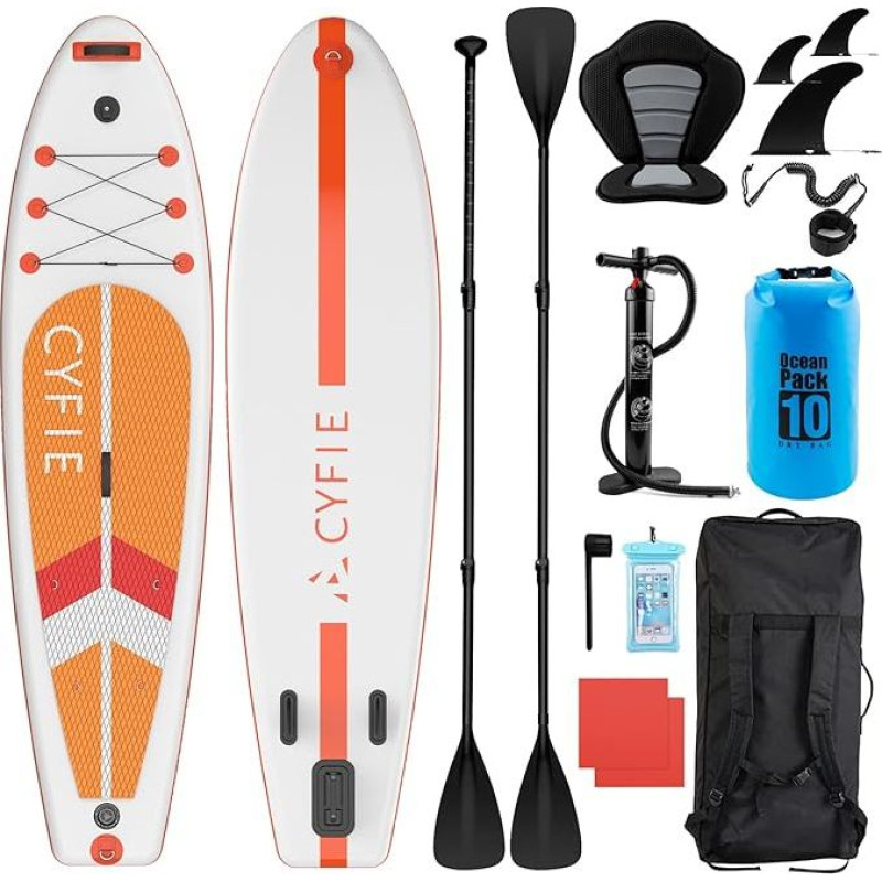 CYFIE Stand Up Paddling Board, 320x81x15cm Aufblasbare Sup Board Für Stand-Up Paddling Mit Sitz Paddel Kamerabasis Pumpe Und Weiterem Zubehör | Erwachsene Anfänger | Paddleboard Tragfähigkeit 150kg