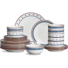 Crockery Set for 8 People, 24-Piece Crockery Set, Porcelain Crockery Set with 8 Dinner Plates, Dessert Plates and Cereal Bowls, Microwave and Dishwasher Safe