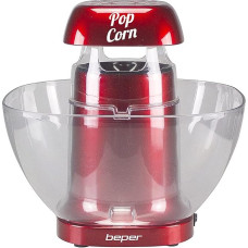 BEPER 90.607 Hot Air Popcorn Maker - Popcorn Machine with Removable Bowl for Oil-free Popcorn, Red
