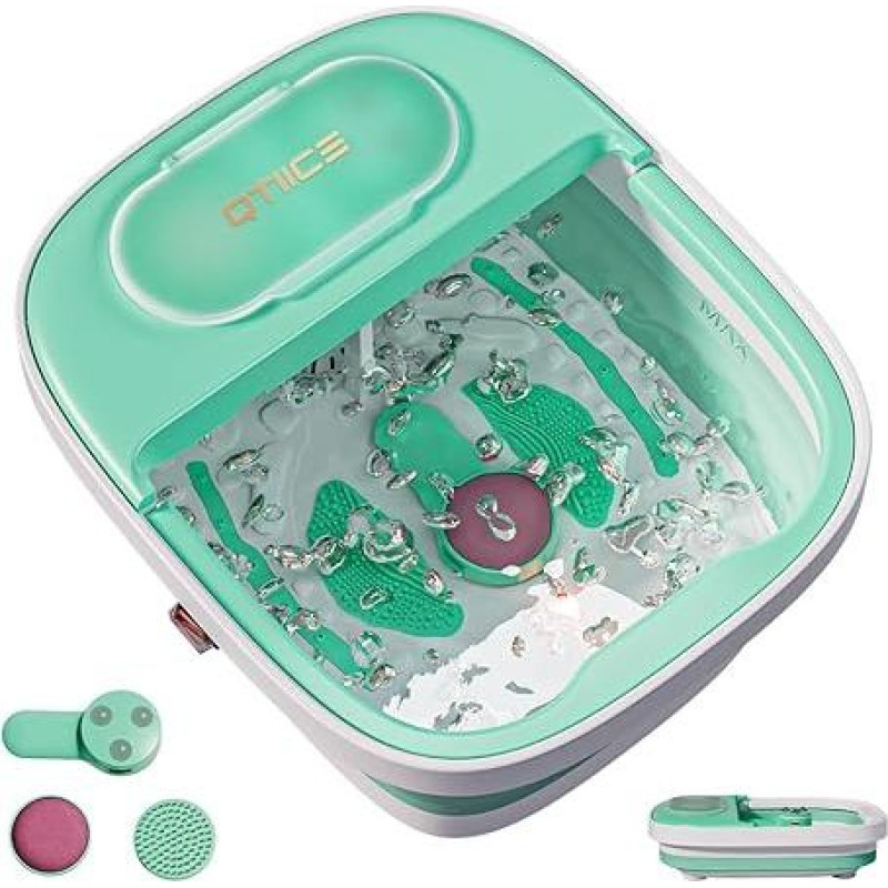 Qtiice Foldable Foot Bath with Massage Function with Heating, Bubble Function, Vibration, Red Light and Foot Bath with 3 Pedicure Attachments to Care for Your Feet (Green)