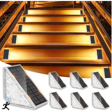 GuKKK saulės šviesos lauke, 6 saulės laiptų lempos su judesio jutikliu, 1200 mAh 3000 K šiltai baltos spalvos LED laiptų apšvietimas, IP67 vandeniui atsparus laiptų apšvietimas, lauko saulės laiptų apšvietimas, skirtas kiemui,
