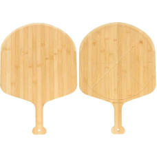 Bambus-Pizzaschieber mit Rillen, doppelseitiges Pizzaschneidebrett mit 8 Scheibenrillen, für Pizza, Brot, Käse, Gemüse, Obst, 2 Stück