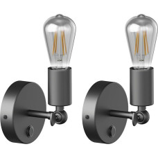 ledscom.de FETRO Vintage Wall Light Switch Black Pivoting + LED Lamp 240 lm Extra Warm White Pack of 2