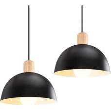 iDEGU Pack of 2 Pendant Lamps Retro E27 LED Pendant Light Modern Scandinavian Ceiling Light Made of Metal Wood Pendant Light for Bedroom Dining Room Kitchen Restaurant (Black, 2 Lamps)
