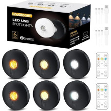 LED taškinis akumuliatorius, įkraunamas per USB, 2000 mAh, reguliuojamas spintelės apšvietimas su nuotolinio valdymo pulteliu ir laikmačiu, 3 spalvų šviesa, magnetinis spintelės apšvietimas virtuvėje, netiesioginis