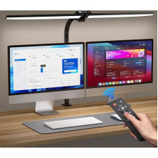 Double Head Desk Lamp LED Dimmable, 24 W 80 cm Daylight Lamp Clampable with Remote Control and Timer Function, Monitor Lamp with 5 Colour Temperatures and 5 Brightness, for Work, Home, Office,