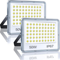 YIQIBRO LED Outdoor Spotlight, 50 W, Pack of 2, Floodlight, Super Bright 5000 lm, 6500 K, Cool White, IP67 Waterproof Outdoor Spotlight, Outdoor Spotlight for Backyard, Patios, Garage, Hallway, Garden